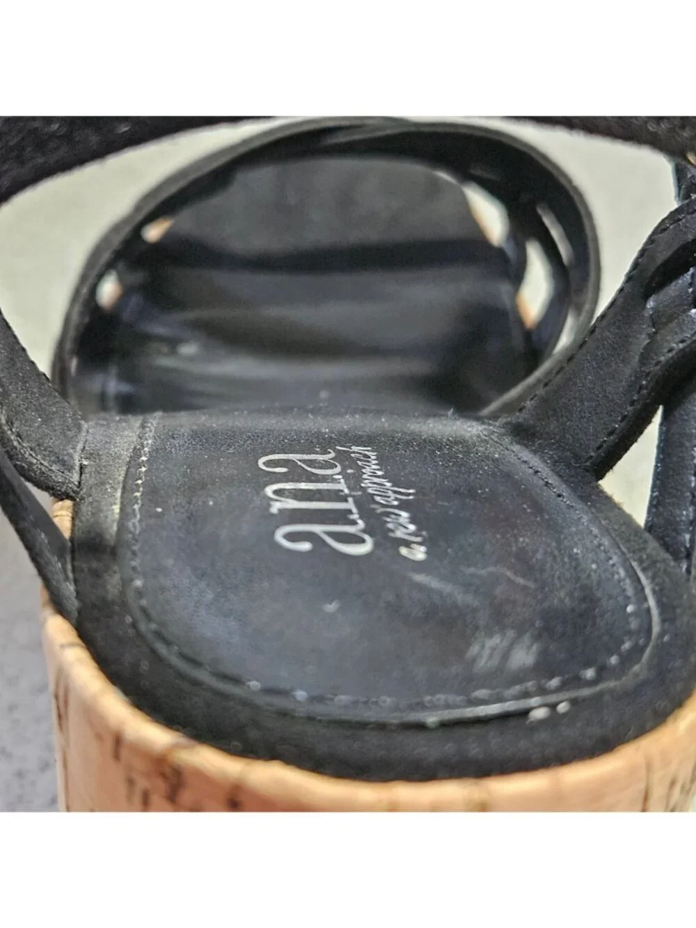 A.N.A Y2k black velvet cork ankle strap buckle cork block platform heels 6